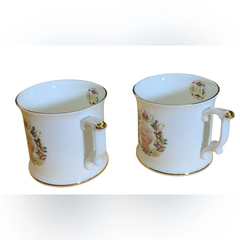 2012 Queen Elizabeth Diamond Jubilee Tea Cup Set. Gold Trim, Royal Designs, Mint